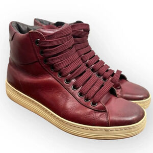 Tom Ford Men's Burgundy Leather High Top Sneakers Size 36 US 6 Casual Lace Up